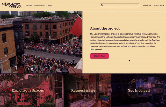 Screen recording of a user navigating through the Vanishing Spaces interactive prototype website.
