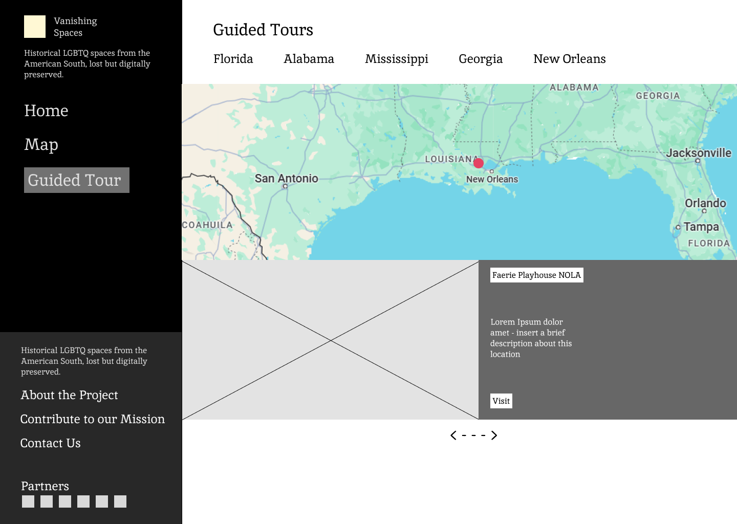 Guided tour page wireframe.