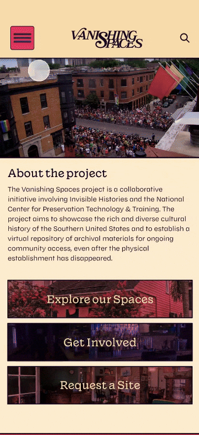 Screen recording of a user navigating through the Vanishing Spaces interactive prototype website.